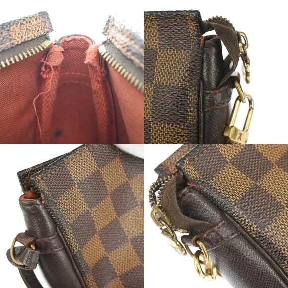 Auth LOUIS VUITTON Trousse Makeup Hand Bag Damier Ebene Leather Brown - Picture 4 of 16